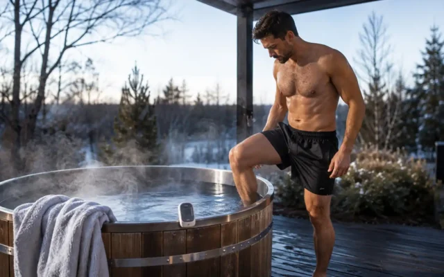 Person relaxing after a cold plunge session, reflecting the recovery and mood-related cold plunge benefits backed by research