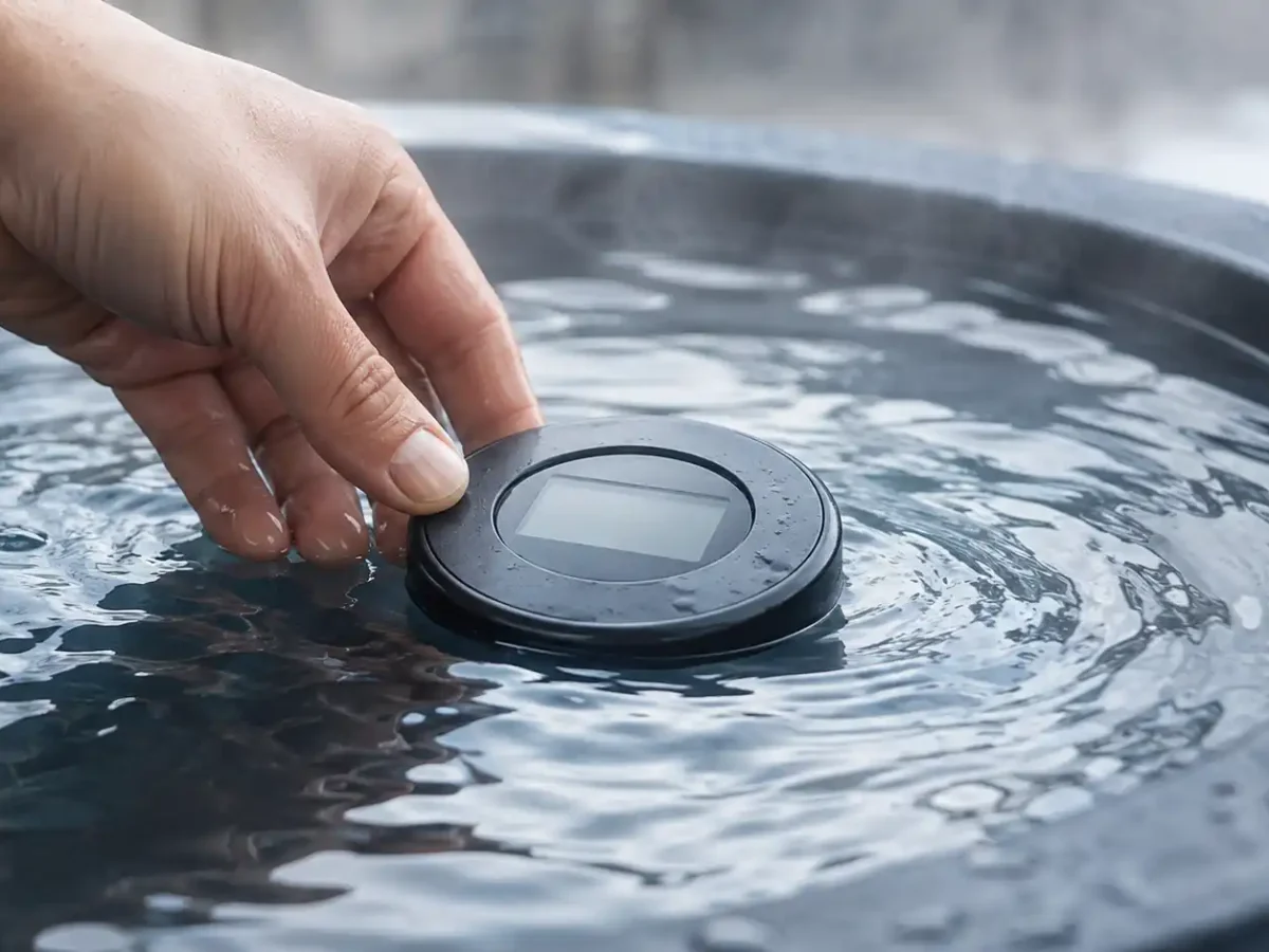 Thermometer checking water temperature, illustrating the cold plunge temperature chart ranges for different goals