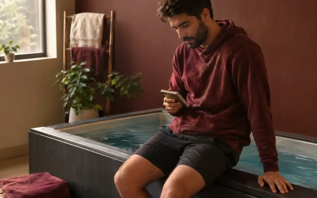 Person pausing to review a checklist illustrating who should avoid cold plunge